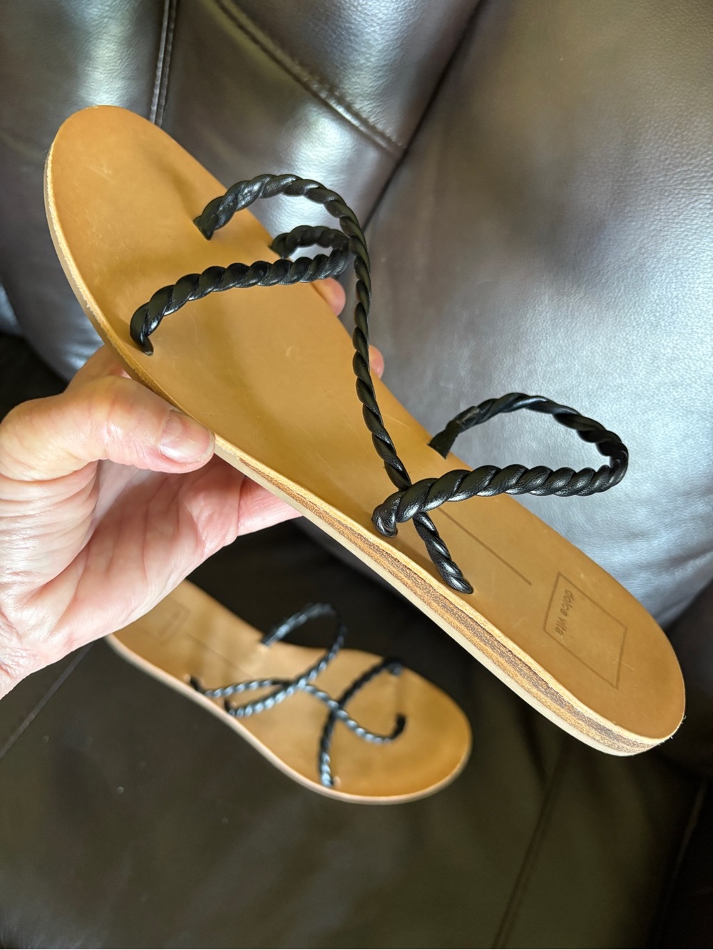 Dolce Vita ‘Dexla’ Black LEATHER Braided Rope Strappy Flat Sandals.